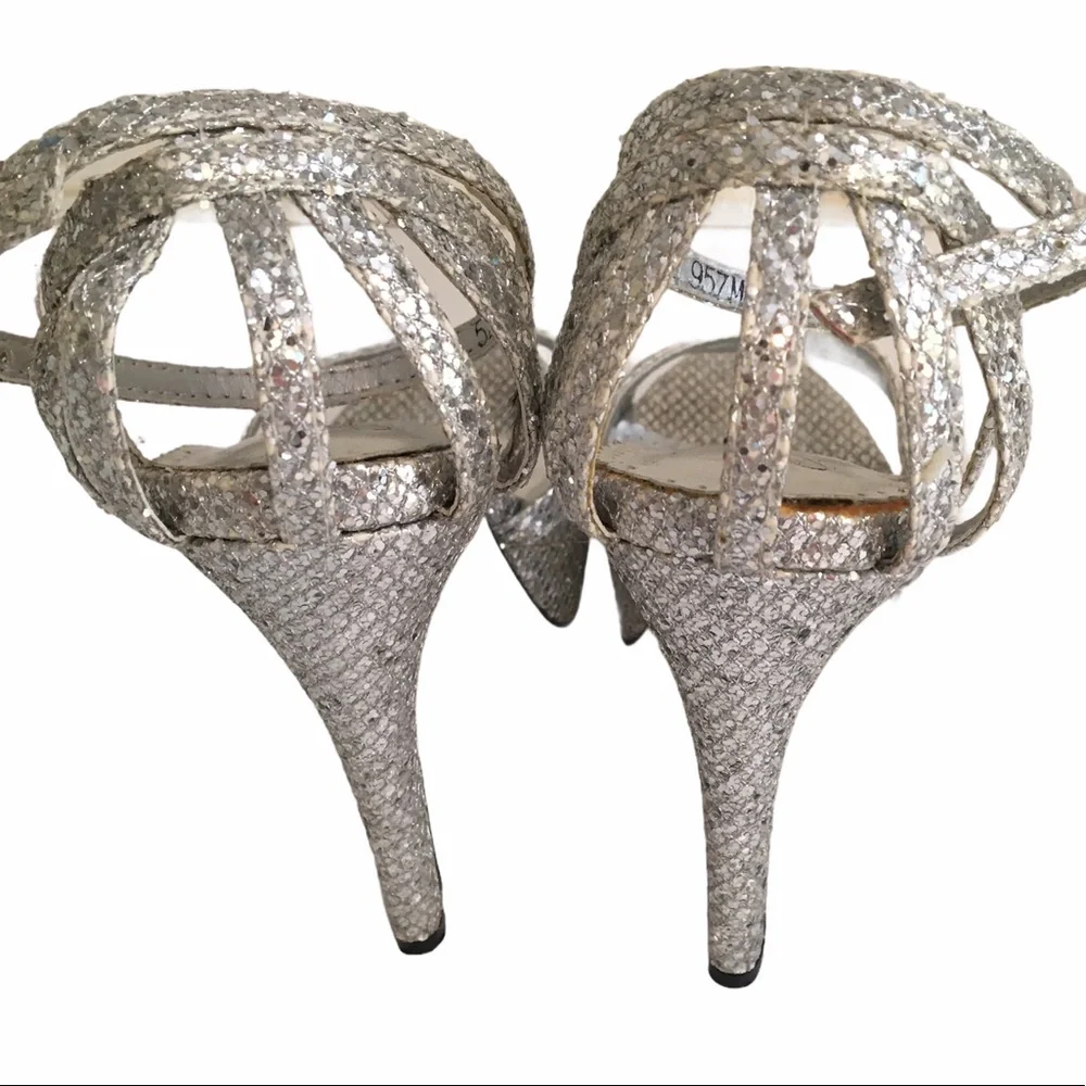 Jonathan Kayne Silver Glitter Platform Sandals 5.5